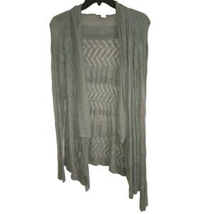 Laura Ashley Sweater Cardigan Woman's Medium Waterfall Front Gray Solid